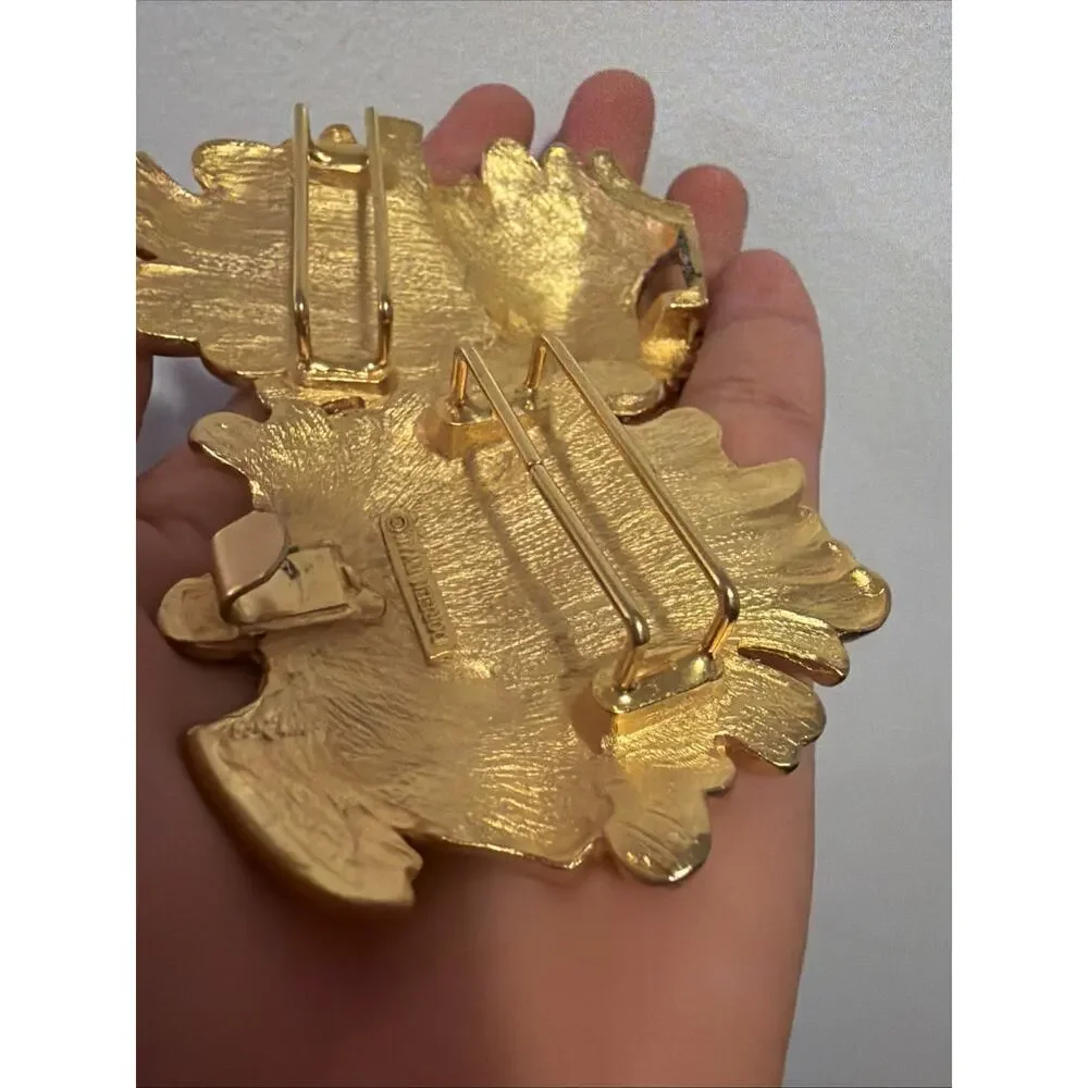 Doreen Ryan Belt Buckle Signed Gold Toned Baroque Scroll Flourish Leaf Large
